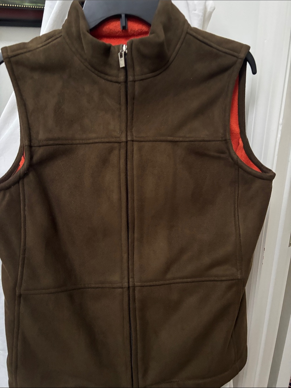 Caribbean Joe Olive Brown Fleece Vest with Orange Lining